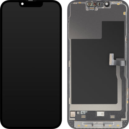 MP Touchscreen-display kompatibelt med Apple iPhone 13 Pro, med ramme, Premium Soft OLED FHD 120Hz diagnostisk version, sort