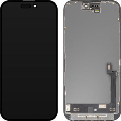 MP Touchscreen-display kompatibelt med Apple iPhone 16, med ramme, Premium Soft OLED FHD Diagnostic version, sort