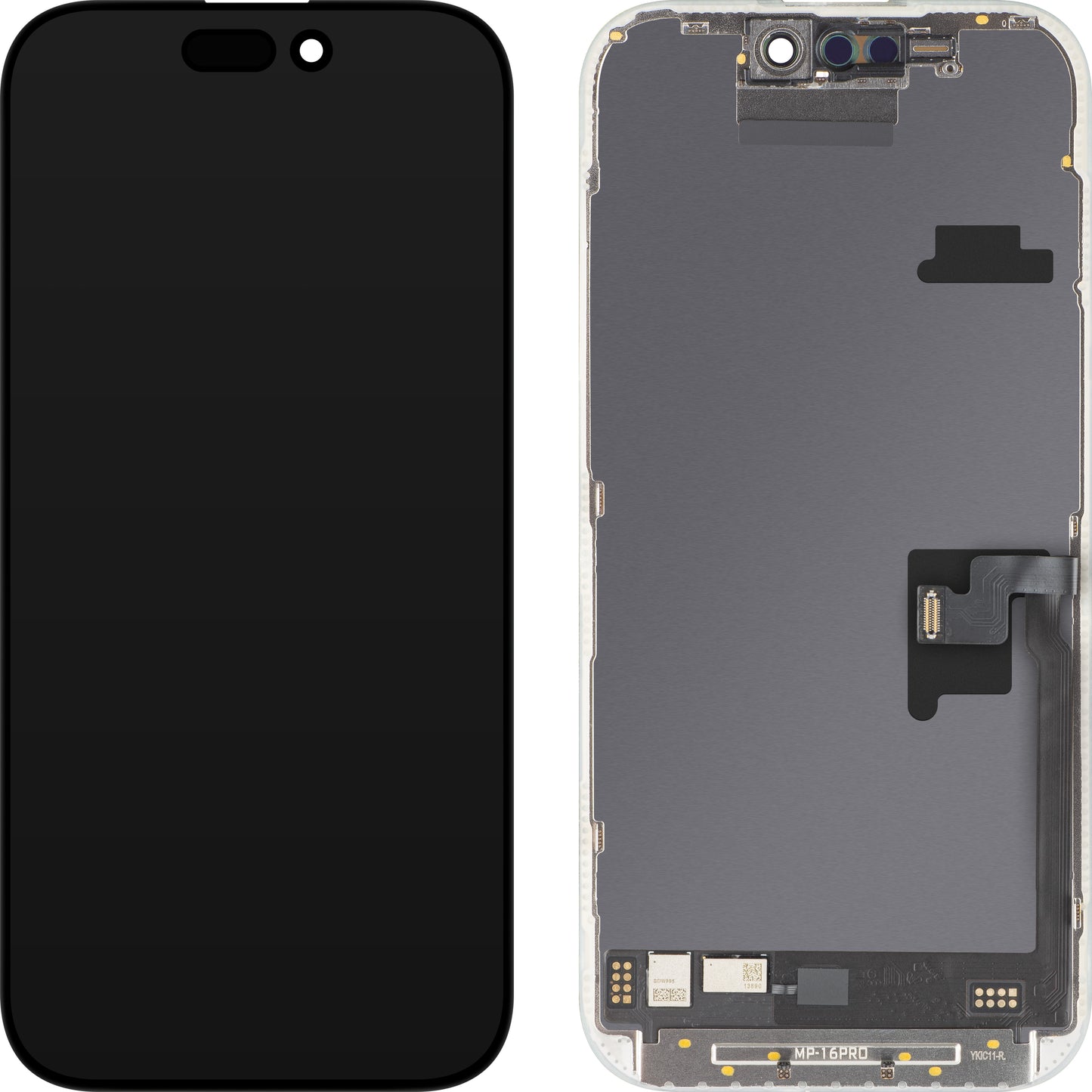 MP Touchscreen-display kompatibelt med Apple iPhone 16 Pro, med ramme, Soft OLED FHD 120Hz Diagnostic version, sort