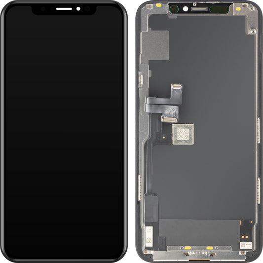 MP Touchscreen-display kompatibelt med Apple iPhone 11 Pro, med ramme, OLED FHD IC flytbar version, sort