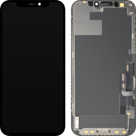 MP Touchscreen-display kompatibelt med Apple iPhone 12 / 12 Pro, med ramme, OLED FHD IC flytbar version, sort