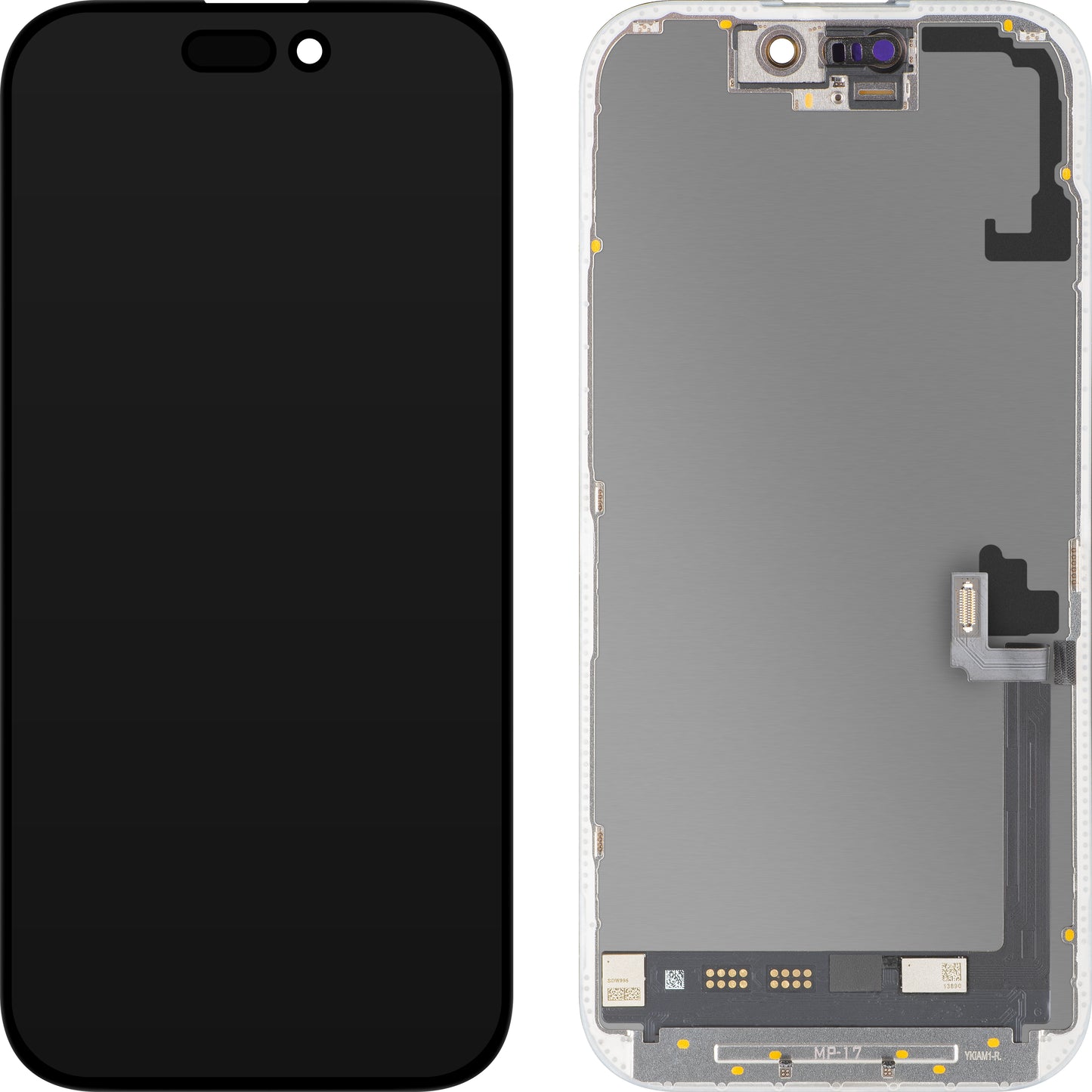 MP Touchscreen-display kompatibelt med Apple iPhone 17, med ramme, OLED FHD 120Hz diagnostisk softversion, sort