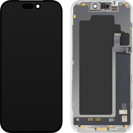 MP Touchscreen-display kompatibelt med Apple iPhone 17 Pro, med ramme, Soft OLED FHD 120Hz Diagnostic version, sort