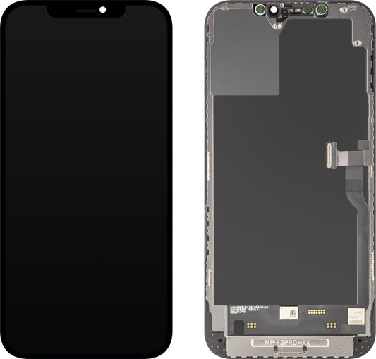 MP Touchscreen-display kompatibelt med Apple iPhone 12 Pro Max, med ramme, Soft OLED FHD Diagnostic version, sort