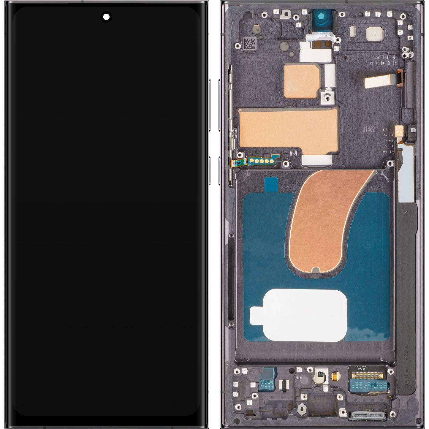 MP Touchscreen-display kompatibelt med Samsung Galaxy S23 Ultra S918, med ramme, OLED-version, sort, swap