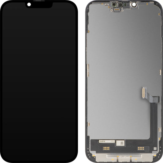 MP Touchscreen-display kompatibelt med Apple iPhone 14 Plus, med ramme, Premium Soft OLED FHD 120Hz diagnostisk version, sort