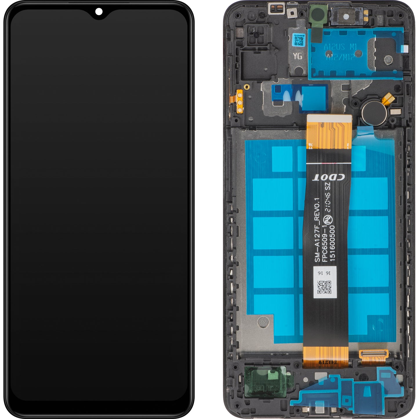 MP Touchscreen Display kompatibel med Samsung Galaxy A12 Nacho A127, med ramme, sort