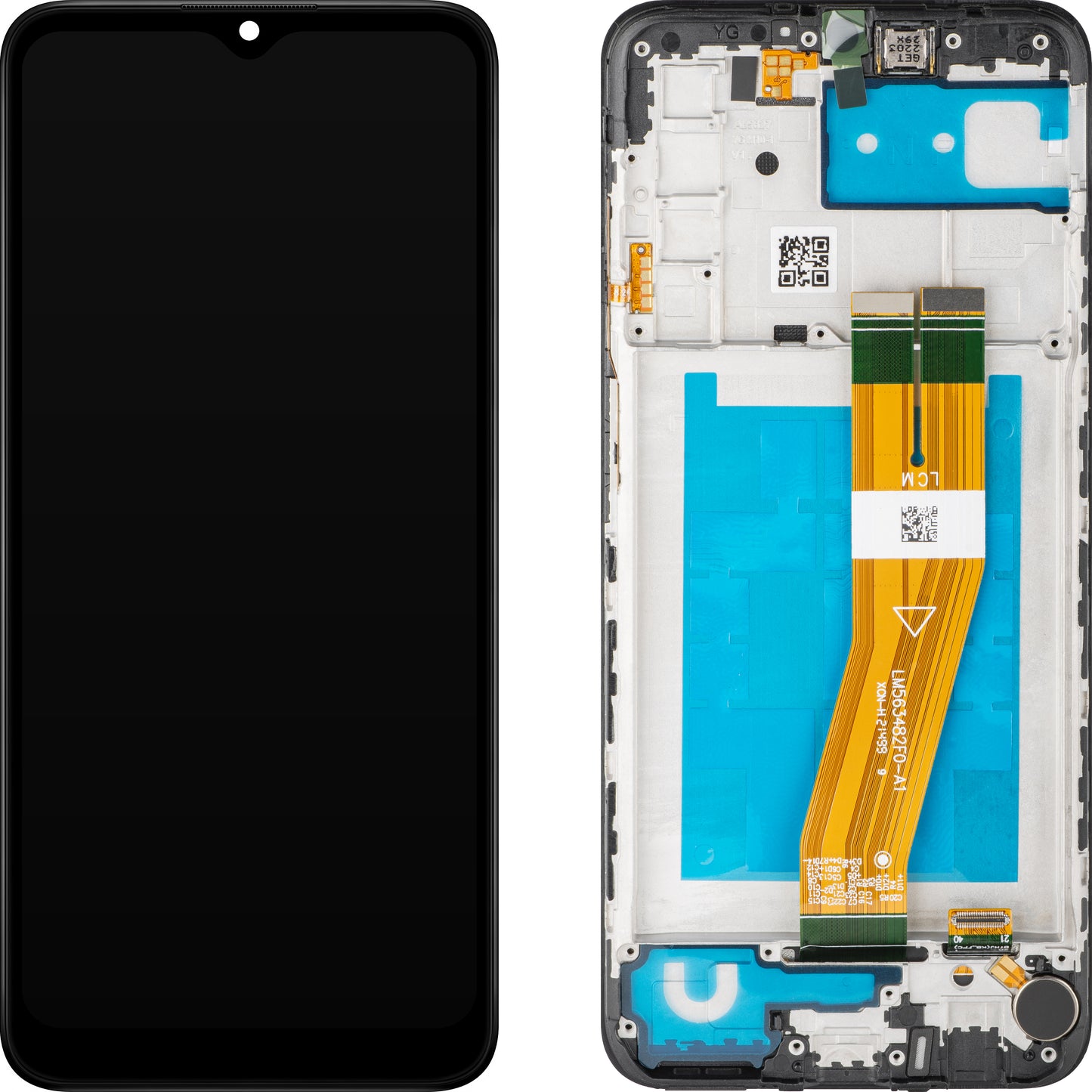 Touchscreen MP Display med touchscreen kompatibel med Samsung Galaxy A03s A037, med ramme, F-version, sort 