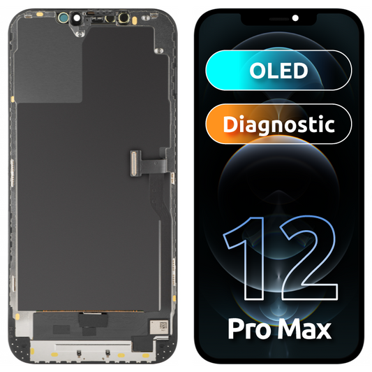 Display med MP touchscreen kompatibel med Apple iPhone 12 Pro Max, med ramme, OLED Diagnostic version, Sort
