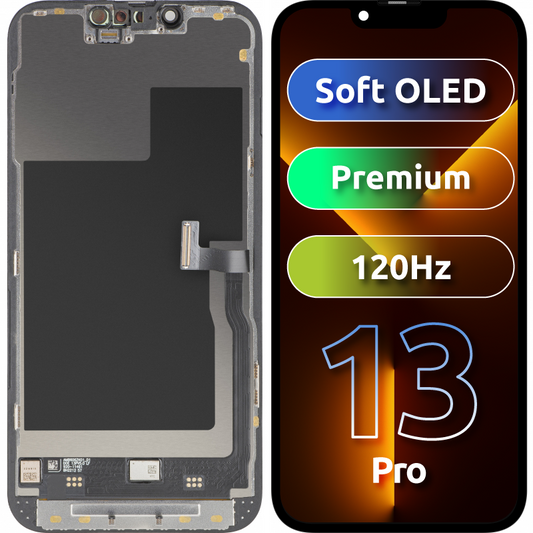 Display med MP touchscreen kompatibel med Apple iPhone 13 Pro, med ramme, Premium Soft OLED FHD 120Hz version, Sort