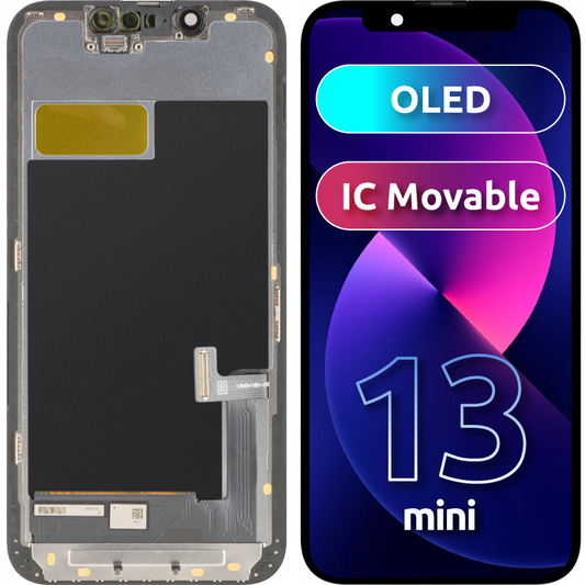 Display med MP touchscreen kompatibel med Apple iPhone 13 mini, med ramme, OLED FHD IC Movable version, Sort