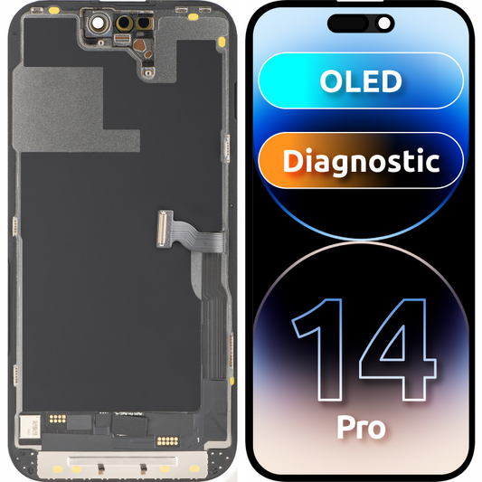 Display med MP touchscreen kompatibel med Apple iPhone 14 Pro, med ramme, OLED FHD Diagnostic version, Sort