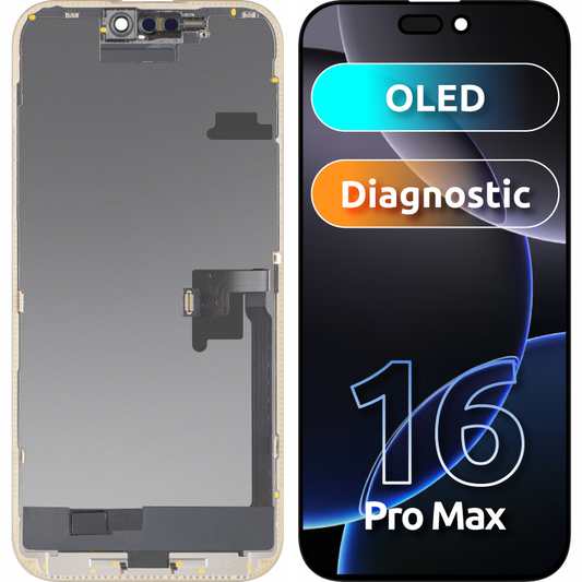 Display med Touchscreen MP kompatibel med Apple iPhone 16 Pro Max, med Ramme, OLED FHD Diagnostic Version, Sort