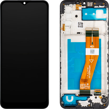 MP Touchscreen Display kompatibel med Samsung Galaxy A02s A025G, med ramme, sort 