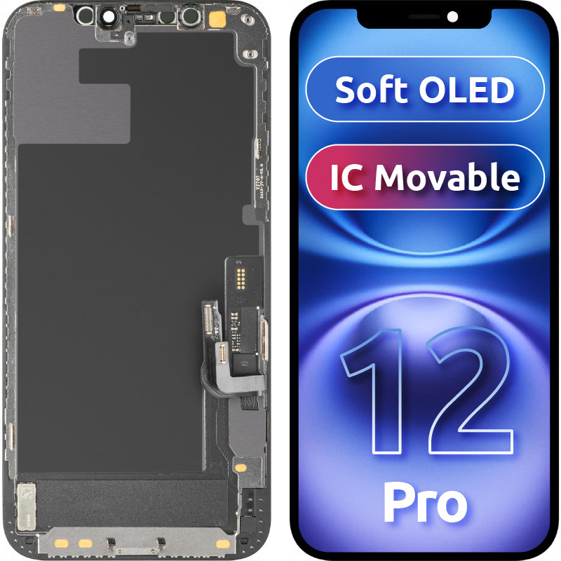 Display med MP touchscreen kompatibel med Apple iPhone 12 / 12 Pro, med ramme, Soft OLED IC Movable FHD version, Sort