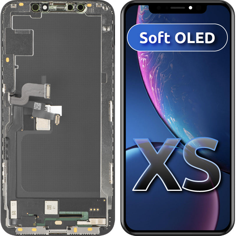Display med MP touchscreen kompatibel med Apple iPhone XS, med ramme, Soft OLED FHD-version, Sort