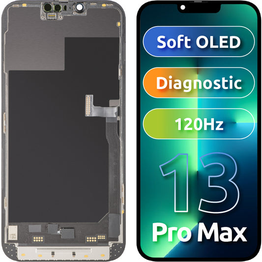 Display med MP touchscreen kompatibel med Apple iPhone 13 Pro Max, med ramme, Soft OLED 120Hz FHD Diagnostic version, Sort