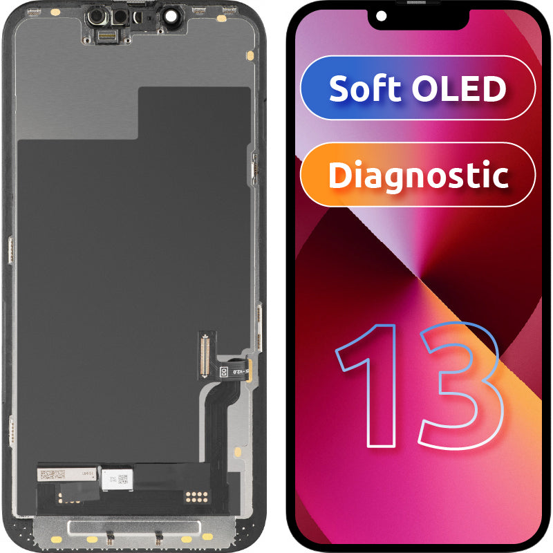 Display med MP touchscreen kompatibel med Apple iPhone 13, med ramme, Soft OLED FHD Diagnostic version, Sort