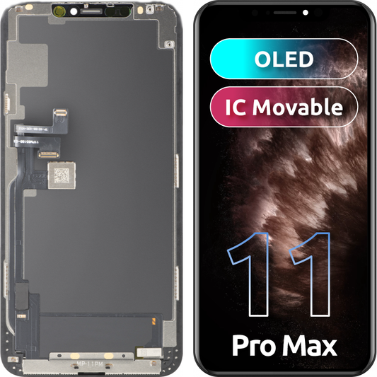 MP Touchscreen-display kompatibelt med Apple iPhone 11 Pro Max, med ramme, OLED FHD IC flytbar version, sort