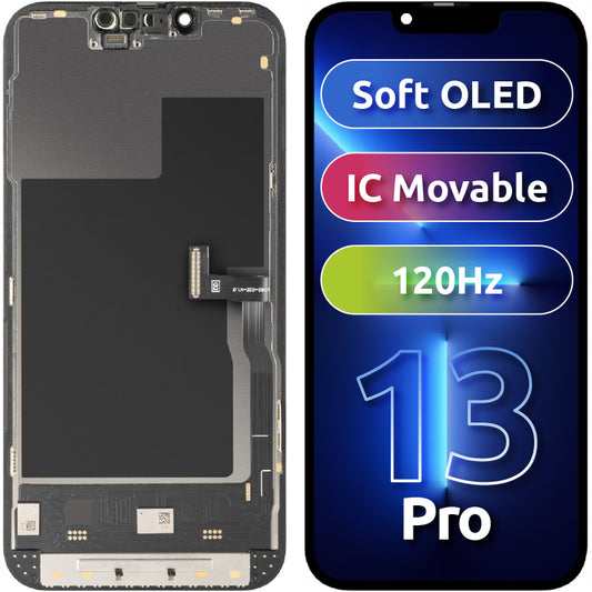 Display med MP touchscreen kompatibel med Apple iPhone 13 Pro, med ramme, Soft OLED IC Movable 120Hz FHD version, Sort