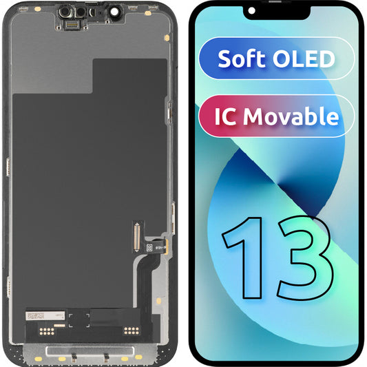 Display med MP touchscreen kompatibel med Apple iPhone 13, med ramme, Soft OLED IC Movable FHD version, Sort