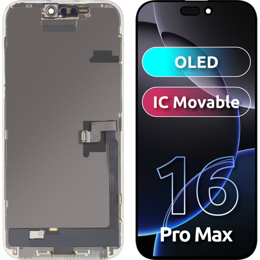 Display med MP touchscreen kompatibel med Apple iPhone 16 Pro Max, med ramme, OLED FHD IC Movable version, Sort