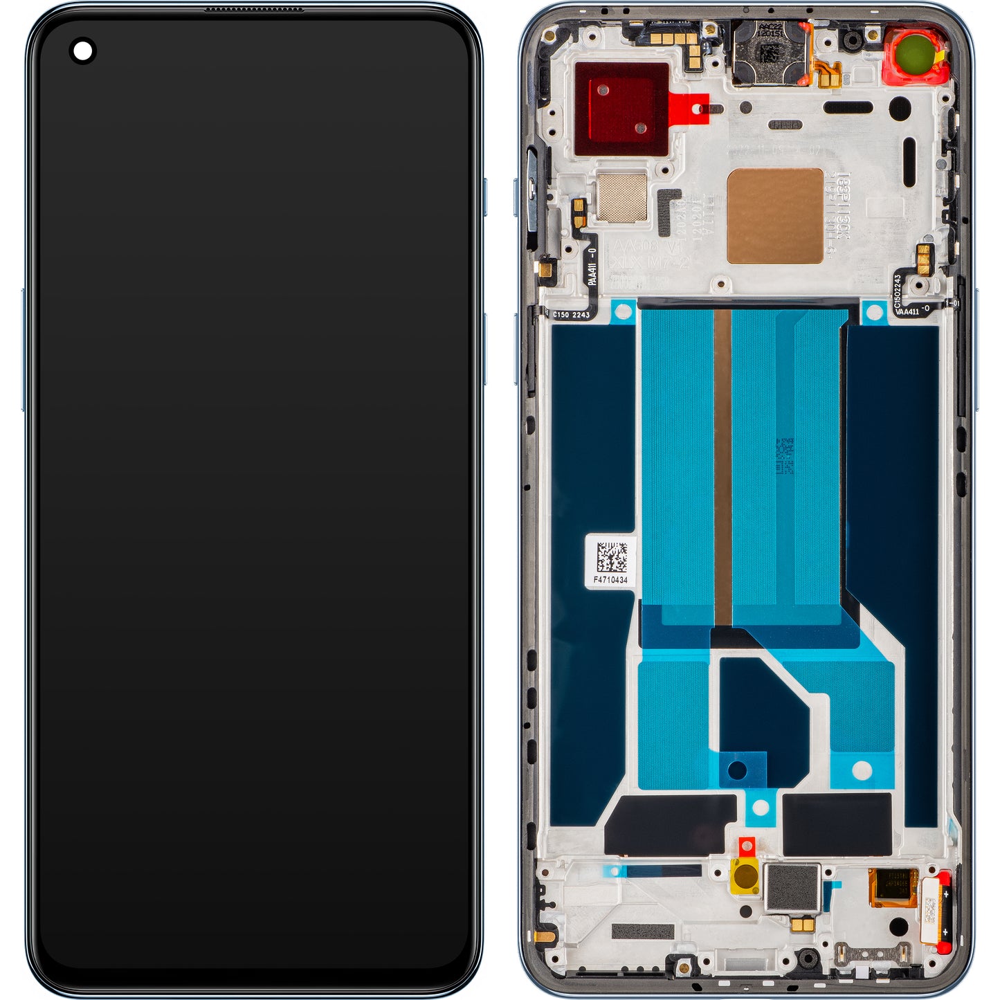 OnePlus Nord 2 5G Touchscreen-display med ramme, blå (Blue Haze), Service Pack 4907924