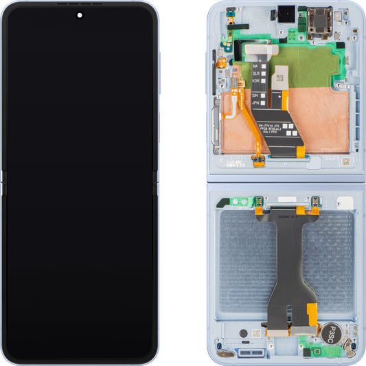 Display med Touchscreen Samsung Galaxy Z Flip6 F741, med Ramme, Under Indre, Blå, Servicepakke GH82-35014C