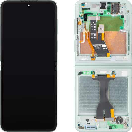 Display med Touchscreen til Samsung Galaxy Z Flip6 F741, med Ramme, Under Indre, Grøn (Mint), Servicepakke GH82-35014D