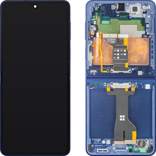 Display med Touchscreen Samsung Galaxy Z Flip7 F766, Med Ramme, Under Indre, Blå (Blue Shadow), Servicepakke GH82-37581A