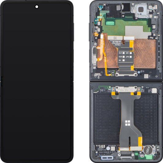 Display med Touchscreen Samsung Galaxy Z Flip7 F766, Med Ramme, Under Indre, Sort (Jet Black), Servicepakke GH82-37581C