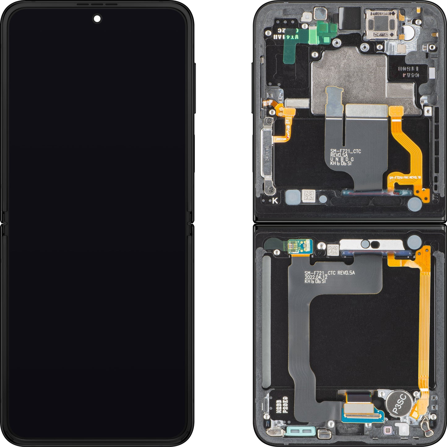 Samsung Galaxy Z Flip4 F721 Touchscreen Display med Ramme, Under Inner, Sort, Service Pack GH82-29440E