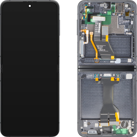Display med Touchscreen Samsung Galaxy Z Flip5 F731, med Ramme, Under Indre, Grå (Graphite), Servicepakke GH82-31827A