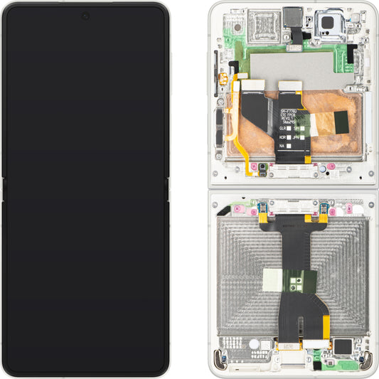 Samsung Galaxy Z Flip8 F776 Touchscreen-display med ramme, under inner, hvid (creme), servicepakke GH82-39754B