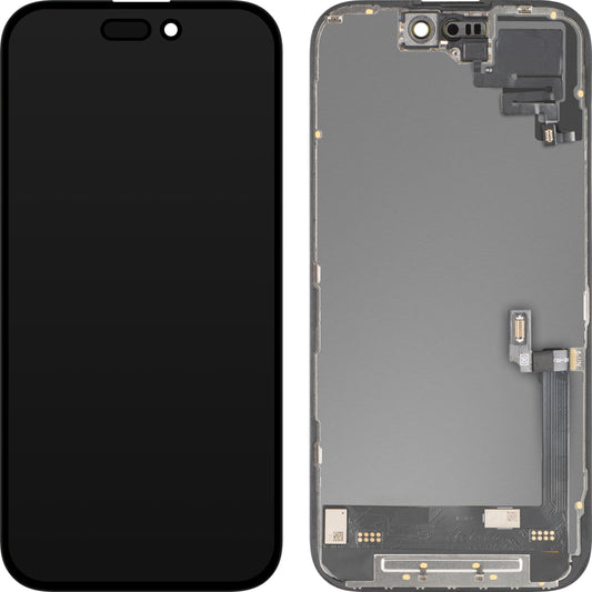 Touchscreen-display med nærhedssensor MP kompatibel med Apple iPhone 16, med ramme, OLED FHD diagnostisk softwareversion, sort