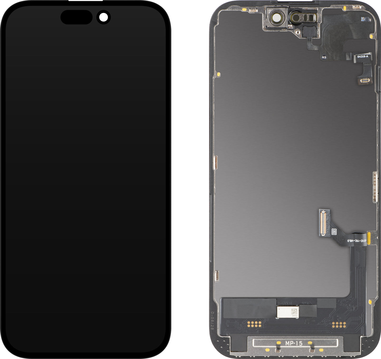 Touchscreen-display med MP-nærhedssensor kompatibel med Apple iPhone 15, med ramme, OLED FHD Diagnostic softwareversion, sort