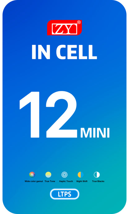 ZY Touchscreen Display til Apple iPhone 12 mini, med ramme, In-Cell LCD-version, sort 