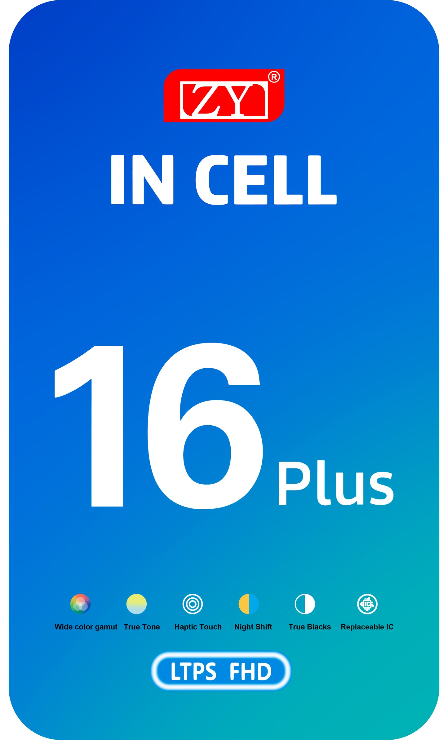 Display med ZY touchscreen til Apple iPhone 16 Plus, med ramme, In-Cell LCD-version, Sort