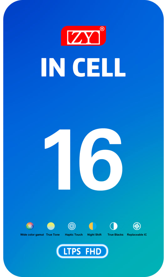 Display med ZY touchscreen til Apple iPhone 16, med ramme, LCD In-Cell IC Movable version, Sort