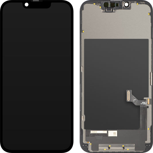 ZY Touchscreen-display til Apple iPhone 17e / 16e, med ramme, LCD In-Cell IC bevægelig version, sort