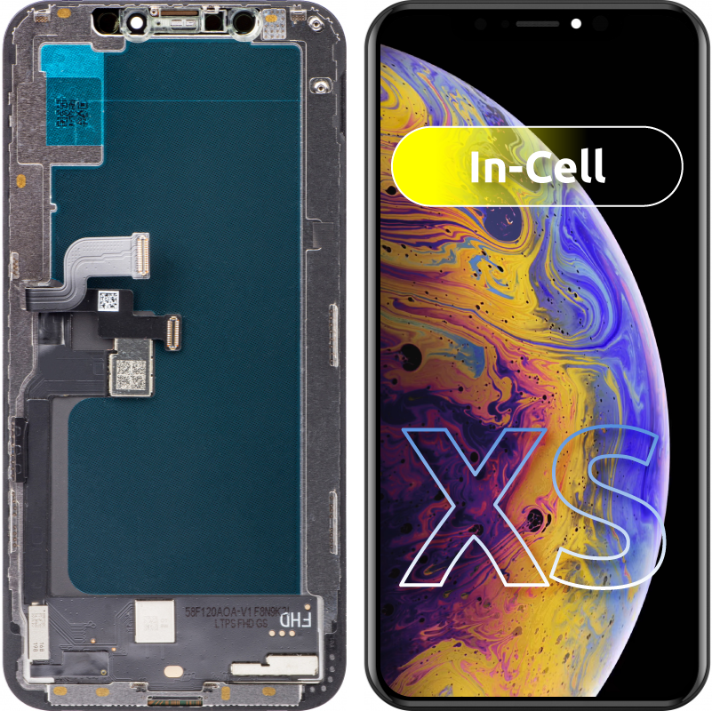 ZY Touchscreen Display til Apple iPhone XS, med ramme, In-Cell LCD-version, sort 