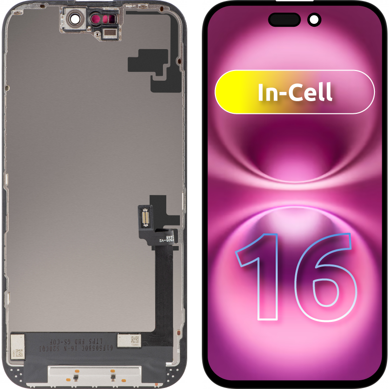 Display med Touchscreen ZY til Apple iPhone 16, med Ramme, LCD In-Cell Version, Sort