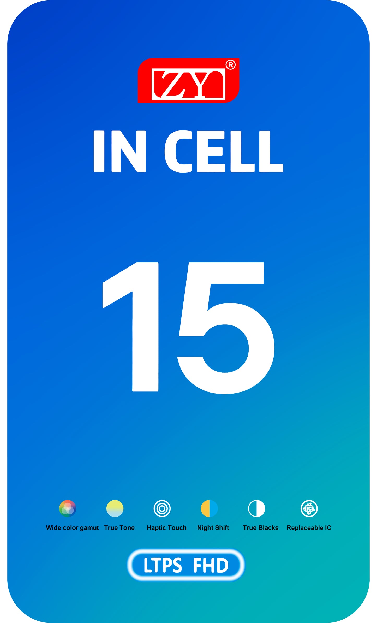 ZY Touchscreen Display til Apple iPhone 15, med ramme, LCD In-Cell IC Flytbar, Sort 