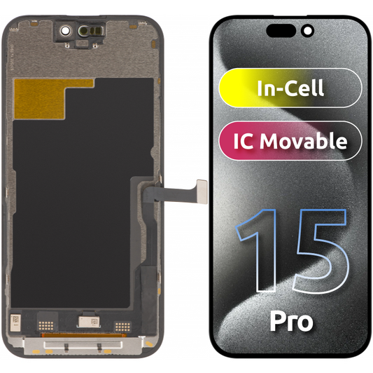 ZY Touchscreen Display til Apple iPhone 15 Pro, med ramme, In-Cell IC Movable LCD Version, Sort 