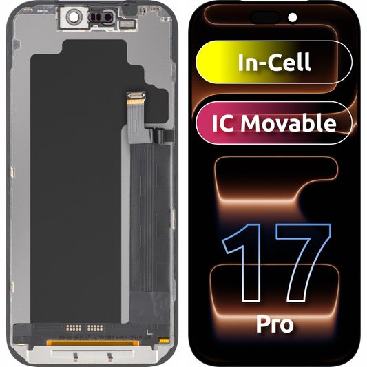 Display med Touchscreen ZY til Apple iPhone 17 Pro, med Ramme, LCD In-Cell IC Movable Version, Sort