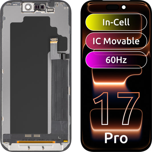 Display med Touchscreen ZY til Apple iPhone 17 Pro, med Ramme, LCD In-Cell IC Movable Version, Sort