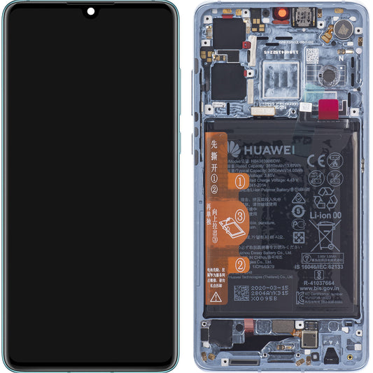 Touchscreen-skærm Huawei P30, med ramme og batteri, blå (Breathing Crystal), Service Pack 02354HMF