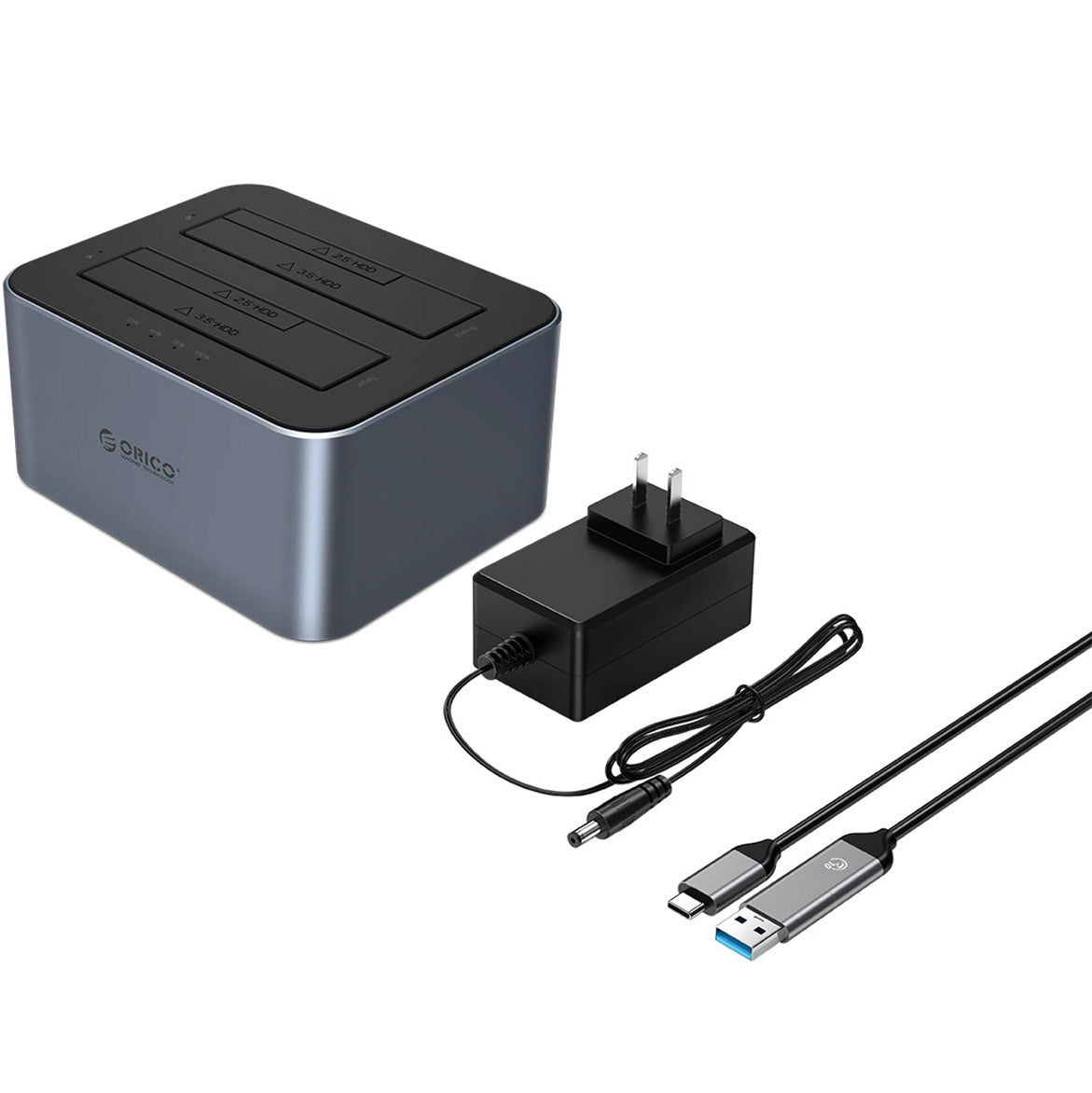 Docking Station Orico 6626C3-C-V1 2-drev til HDD / SSD SATA 2,5 tommer / 3,5 tommer, Grå