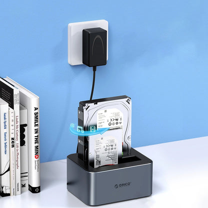 Docking Station Orico 6626C3-C-V1 2-drev til HDD / SSD SATA 2,5 tommer / 3,5 tommer, Grå