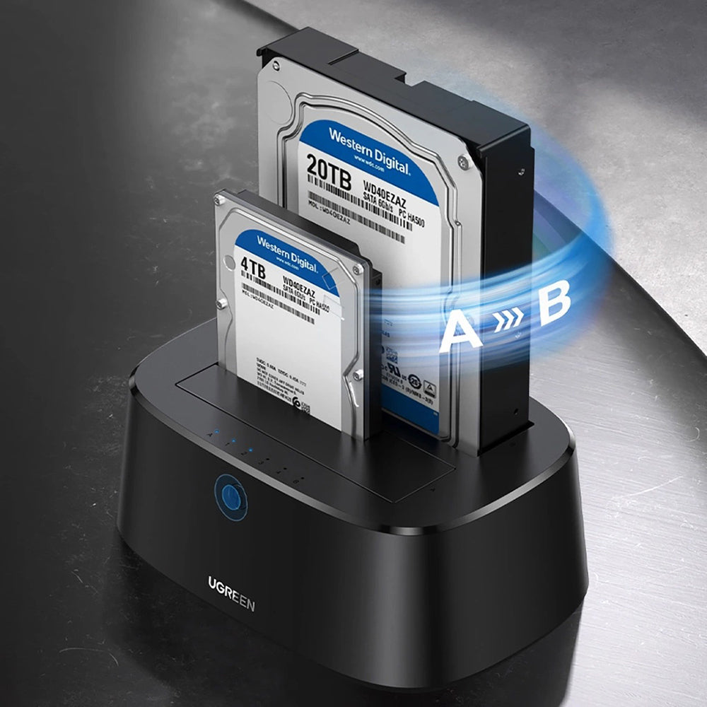 Docking Station UGREEN CM198 (50857) til HDD / SSD SATA 2,5 tommer / 3,5 tommer, Sort